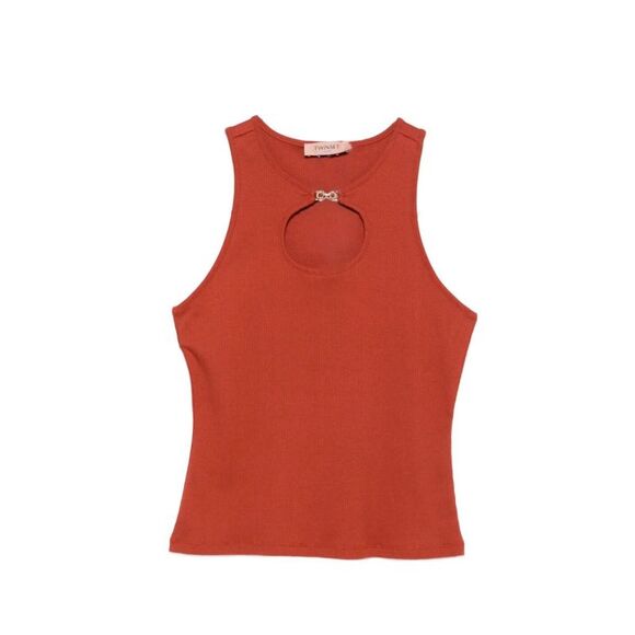 Twin Set Women Ribbed Tank Top With `Infinity` Logo